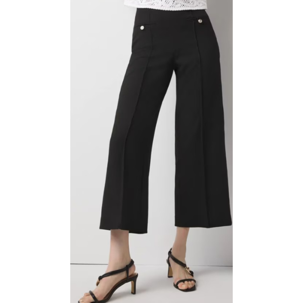 White House Black Market Cropped Wide Leg Black Pants Size 4 NEW MSRP $110